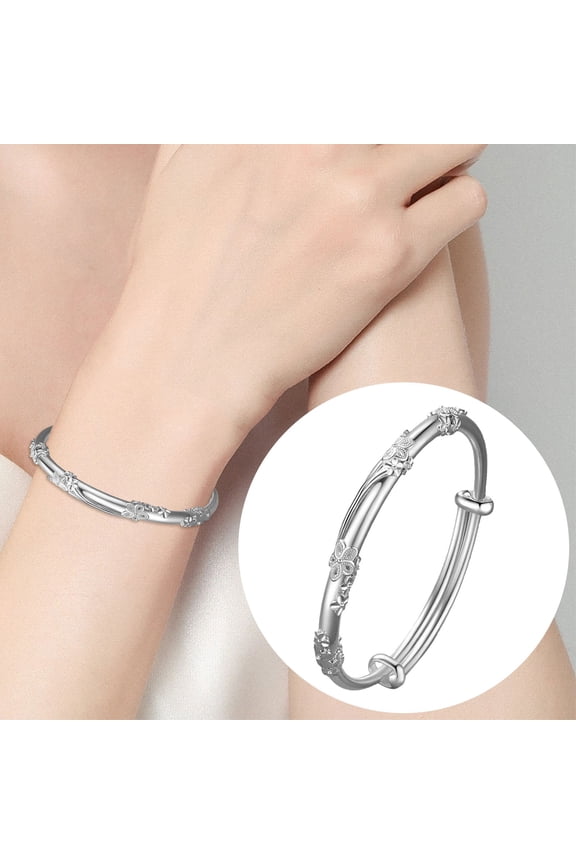 Sterling Silver Bangle Bracelet for Women Adjustable Open Cuff 925 Silver Simple Fashion Jewelry Gift
