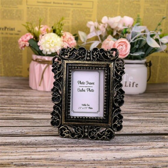 Homesteed Vintage Picture Frames Wallet Size Mini Picture Frame Retro Baroque Style Small Gold Frames for Tabletop Victorian Home Decor Wine