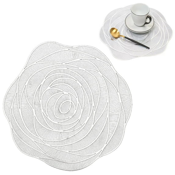 Homesteed Vinyl Placemats Round Placemats Hollow Placemats Floral Placemats Durable Round Heat Resistant Washable 15 Inch Table Mats