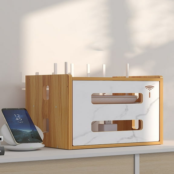 Homesteed WiFi Router Storage Box Cable Management Organizer Hider Shelf for Set Top Box Cord Hiding Home Office Desk Organization
