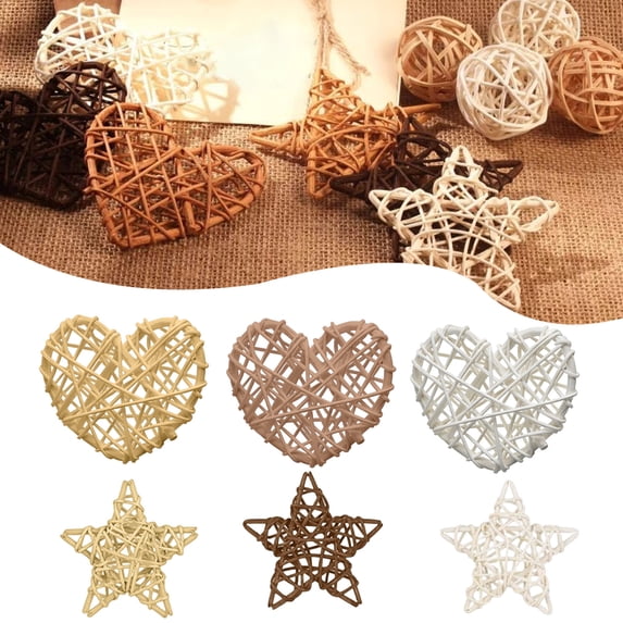 Homesteed Wicker Heart and Star Tabletop Decor Set Natural Rattan Home Styling Vase Fillers for Photography or Valentine’s Day Display