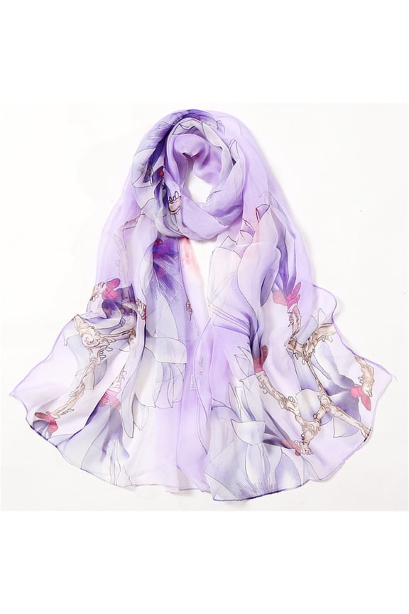 Women Lightweight Print Floral Pattern Scarf Chiffon Sunscreen Shawl Fashion Scarves And Wraps For Spring Summer Beach Daily Travel