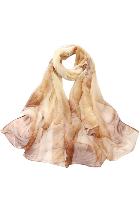 Women Lotus Print Georgette Scarf Elegant Lightweight Fashion Wrap Shawl for Daily Office and Evening Wear