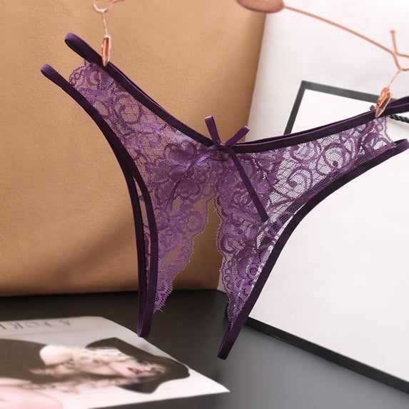 Homesteed Womens Lace Underpants Open Crotch Panties Low Waist Briefs Breathable Underwear Intimate Apparel