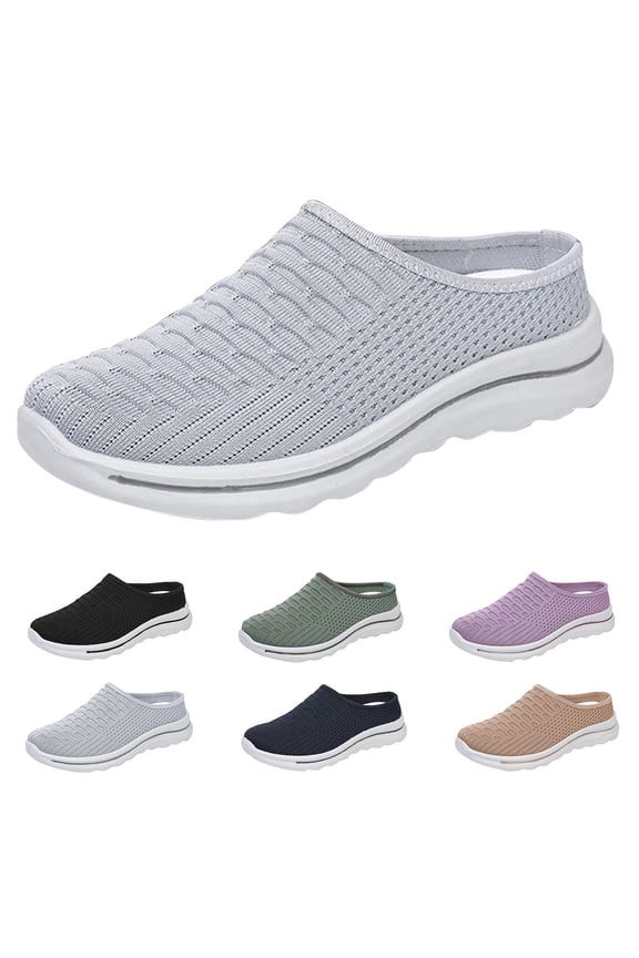 Womens Platform Mesh Slippers Breathable Thick Sole Slip On Shoes Lightweight Indoor Outdoor House Slides Grey