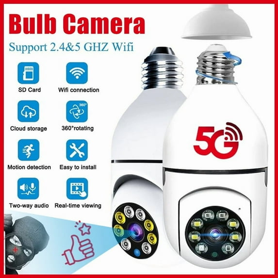 Homester Light Bulb Security Camera -5G& 2.4GHz WiFi 2K Security Cameras Wireless Outdoor Motion Detection and Alarm,Two-Way Talk,Color Night Vision,Human Detection, Bulb Camera Compatible with Alexa