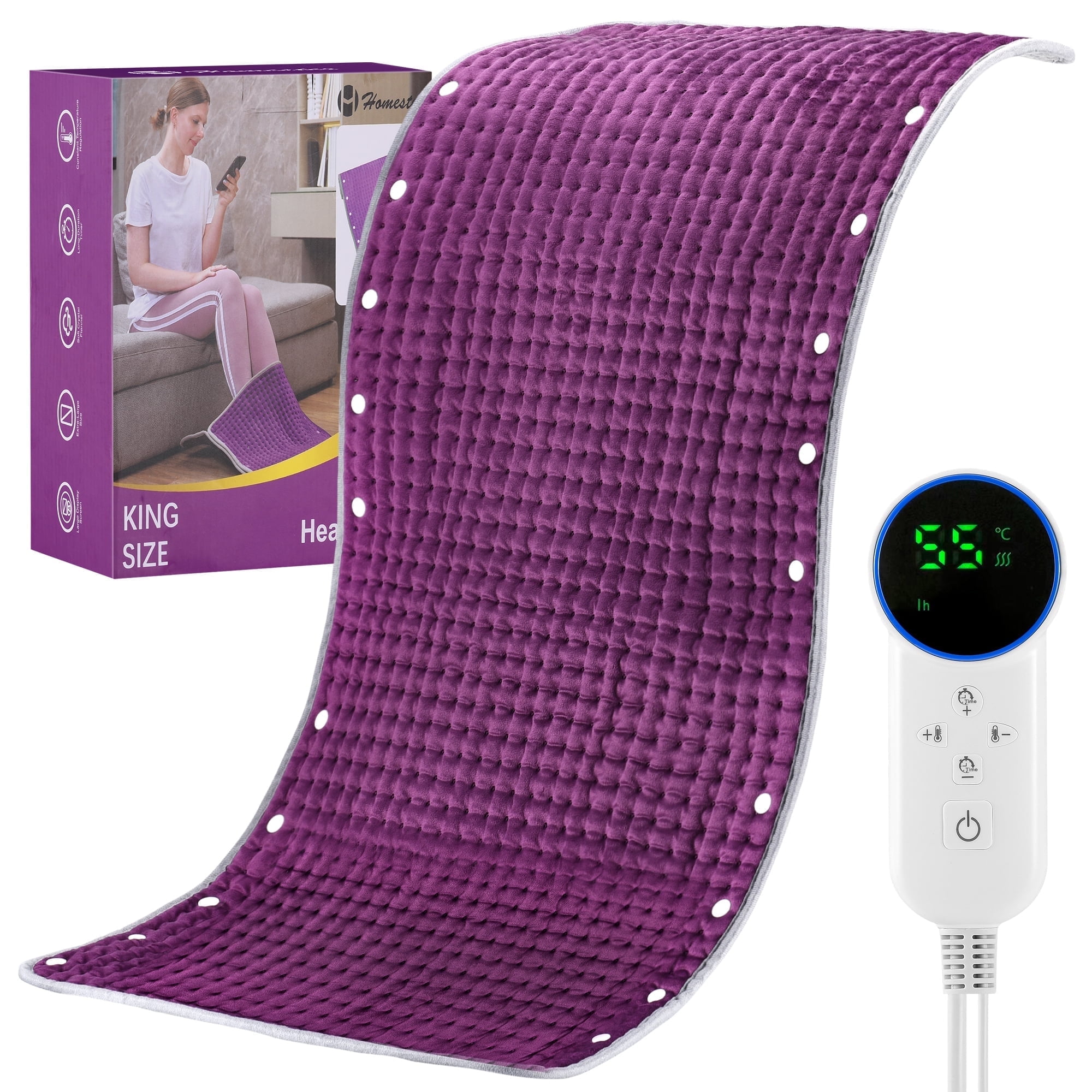Homester XXX-Large Heating Pad for Back, Foot Warmer, 19.7 x 37.8" Electric Heating Pad for Shoulder, Neck, Cramps, 10 Temperature Settings, Gifts for Women Men Mom Wife