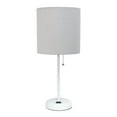 thumbnail image 1 of Homestock Lakeside Living 19.5" Bedside Power Outlet Base Standard Metal Table Desk Lamp With Drum Fabric Shade For Decor, Bedroom, End Table, Living Room, Dorm, Office-Color:Gray and White,Size:Singl, 1 of 9