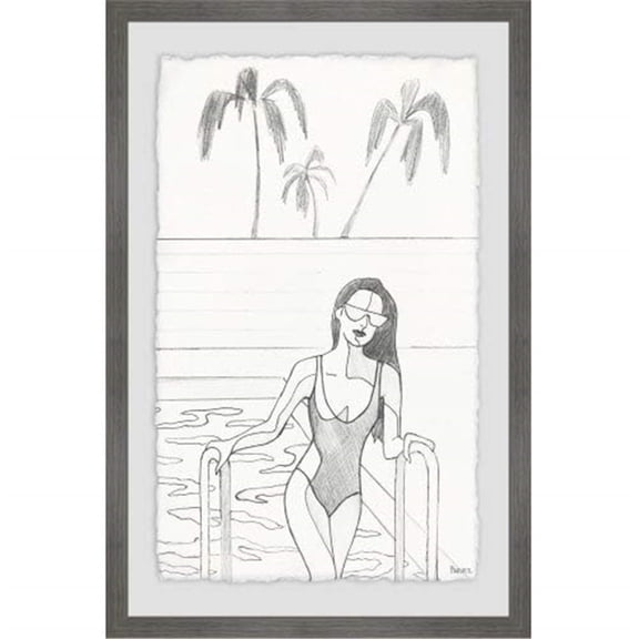 Large Canvas Wall Art 36" Pool Scene Painting Print, Modern Home Decor, Framed Canvas Art, Urban Oasis Wall Decor