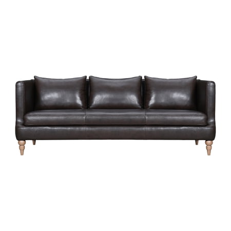 Modern Leather Sofa 85 InchComfortable Living Room Couch - Dark Brown