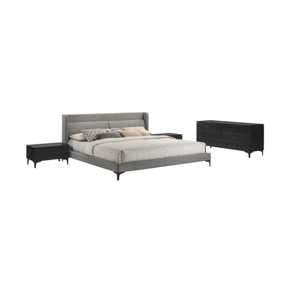 Modern 4 Piece Gray Fabric Bedroom Set with Dresser & Nightstands