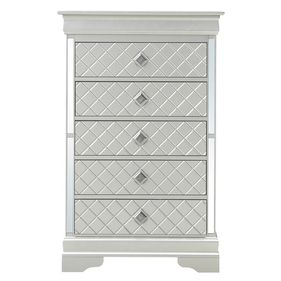 Homestock African Adventure Champagne 5-Drawer Chest, 31"L x 16"W x 48"H, Silver Champagne Finish, Fully Assembled
