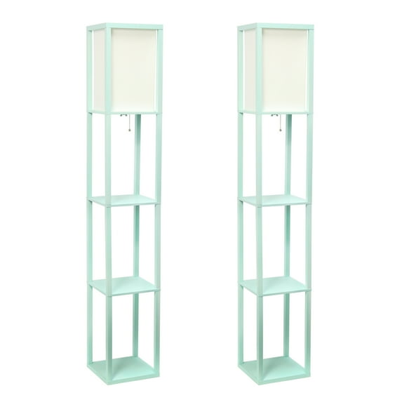 HomeStock Coastal Craftsman Floor Lamp with Etagere Organizer Shelf, 2 USB Ports, 1 Charging Outlet, and Linen Shade, Minor Assembly Required-Color:Aqua,Size:Set Of 2