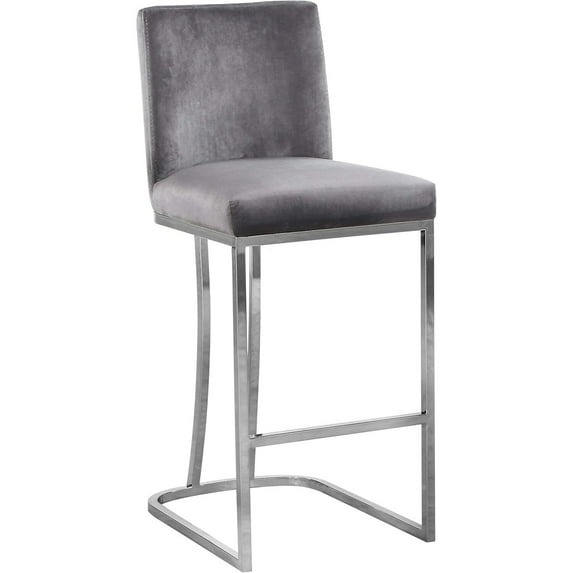 HomeStock Modern Muse Contemporary Velvet Upholstered Counter Stool with Polished Metal Legs, 16" W x 19.5" D x 36.5" H, Ideal for Bar or Pub Tables-Color:Grey and Chrome