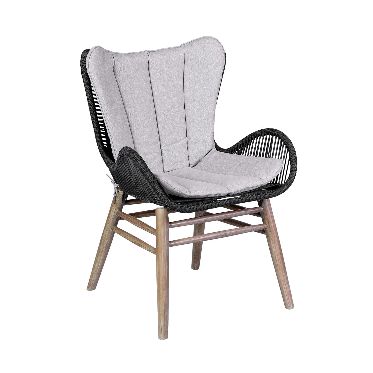 Elegant Eucalyptus Wood and Charcoal Rope Outdoor Dining Chair with Grey Cushion