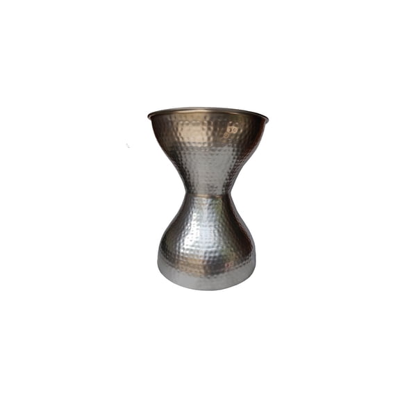 Homestock African Adventure Style Hammered Texture Iron Stool With Hourglass Shape D Body, Silver-A Single Piece Of Contemporary Style Stool Only