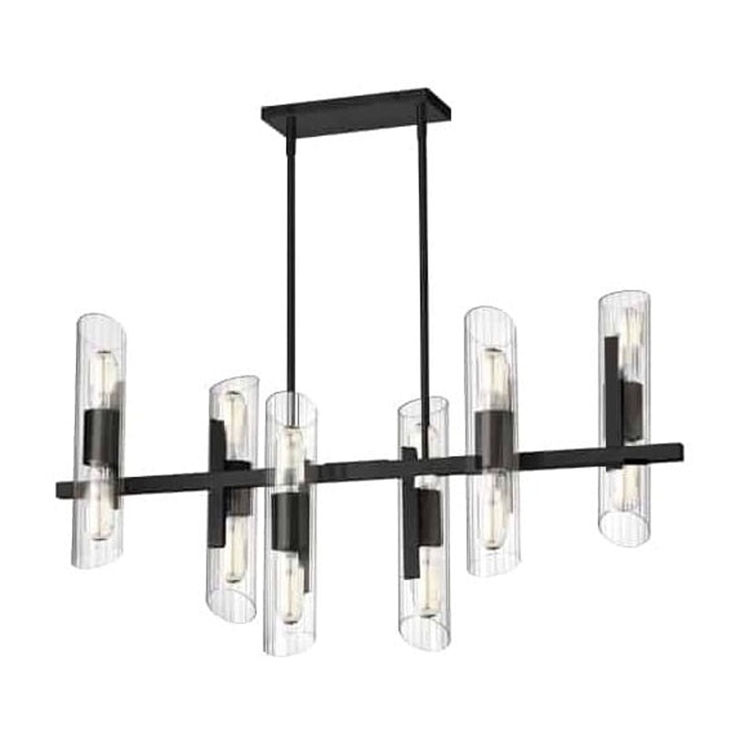 Elegant Fluted Glass 12-Light Matte Black Chandelier