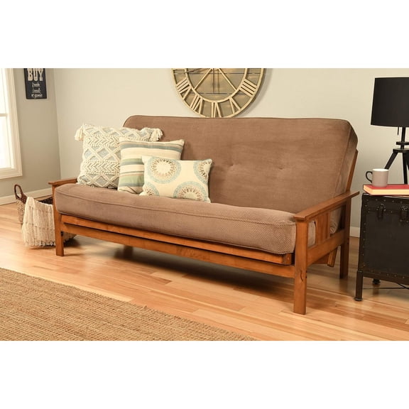 Homestock African Artifacts Full Size Futon Frame Set with Mattress, Easily Converts to Bed, Versatile Design Futon Frame for All Spaces, 33"H x 79"L x 37"D-Color:Marmont Mocha,Size:Barbados