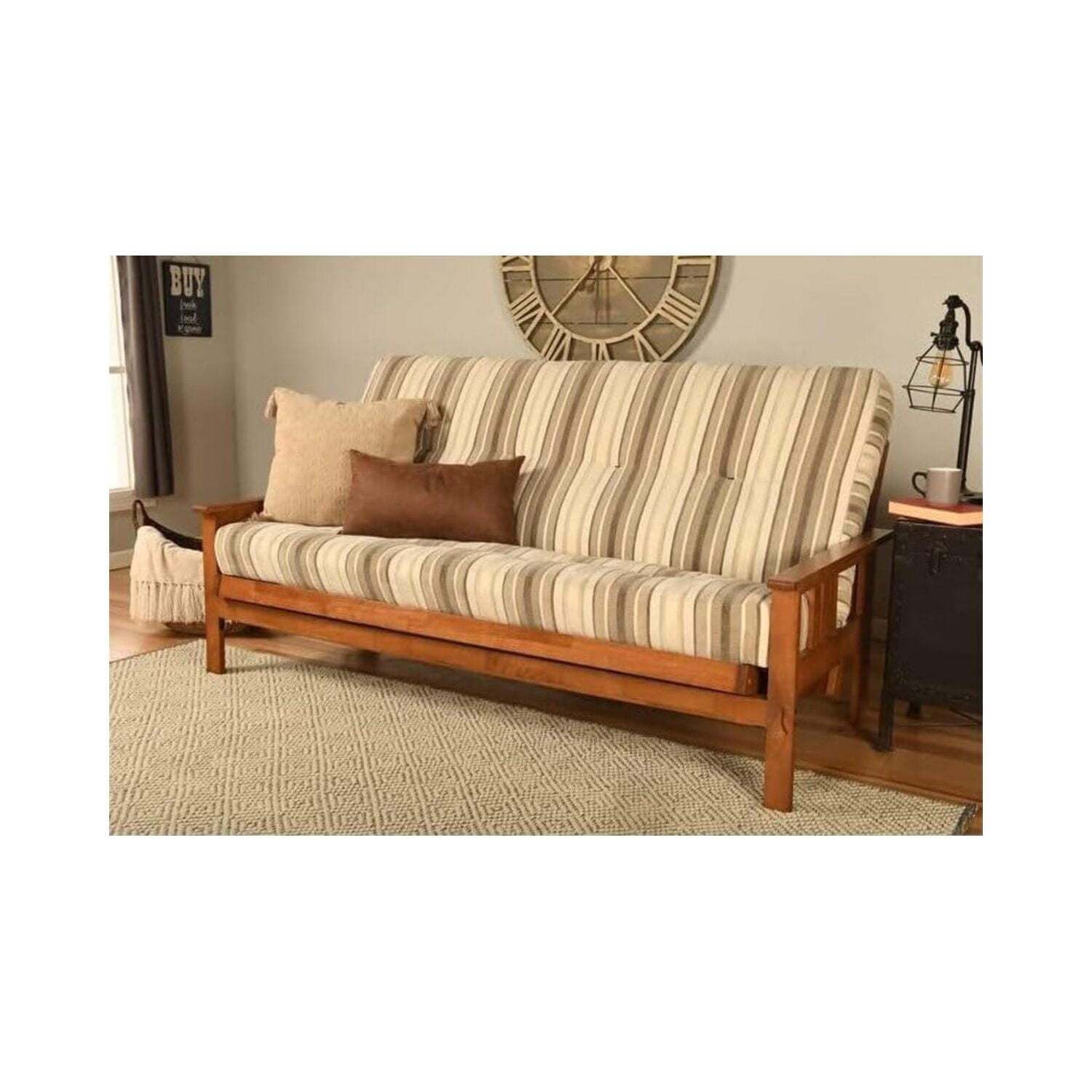 Futon Frame Set with Mattress - Converts to Bed - Hardwood Sofa for ...