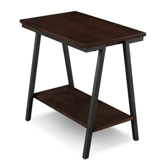Narrow Side Table with Shelf - Modern Accent Table, Walnut & Bronze Finish, Compact Space Saver
