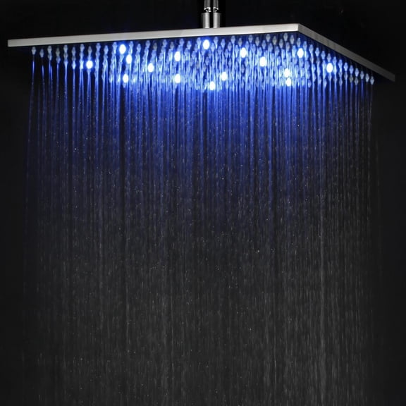 Homestock African Artifacts Polished Chrome Finish 16" Square Multi Color Rain Shower Head - Clear Rubber Nozzles, 15.75"L X 15.75"W X 0.38"H