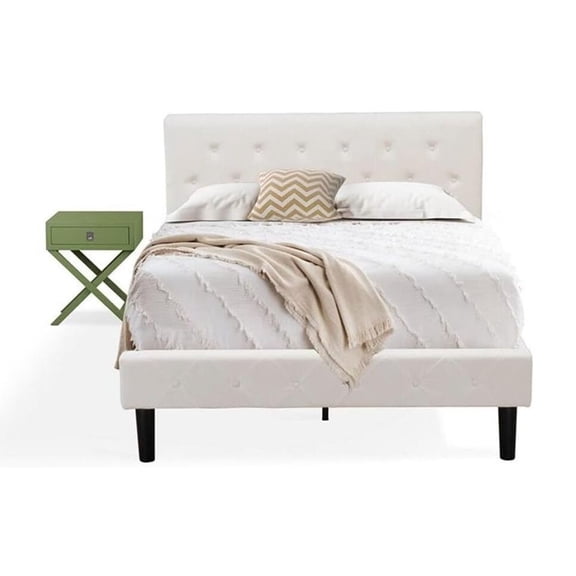Homestock African Artistry 2 Piece Bedroom Set - Button Tufted Platform Bed Frame - Velvet Fabric Upholstered Headboard And A Nightstand-Color:Clover Green/White,Size:Full