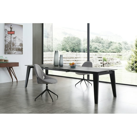 Extendable Dining Table - Glass & Ceramic Top, Steel Base - Modern Dining Room Table