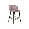thumbnail image 1 of HomeStock City Chic Modern, Contemporary Velvet Upholstered Counter Height Stool with Channel Tufting and Gold Tipped, Black Metal Legs, Grey, 20" W x 21" D x 36.5" H-Color:Pink, 1 of 10