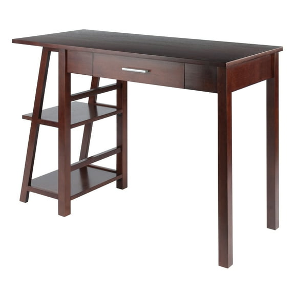 Writing Desk with Bookshelves - Small Space Desk, Walnut Finish, Center Drawer, Home Office Desk