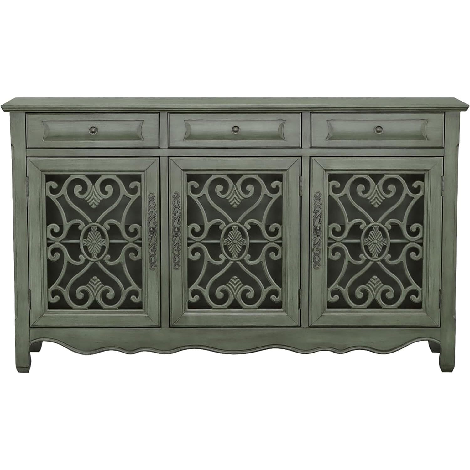 Antique Green 3-Door Accent Cabinet with Adjustable Shelving