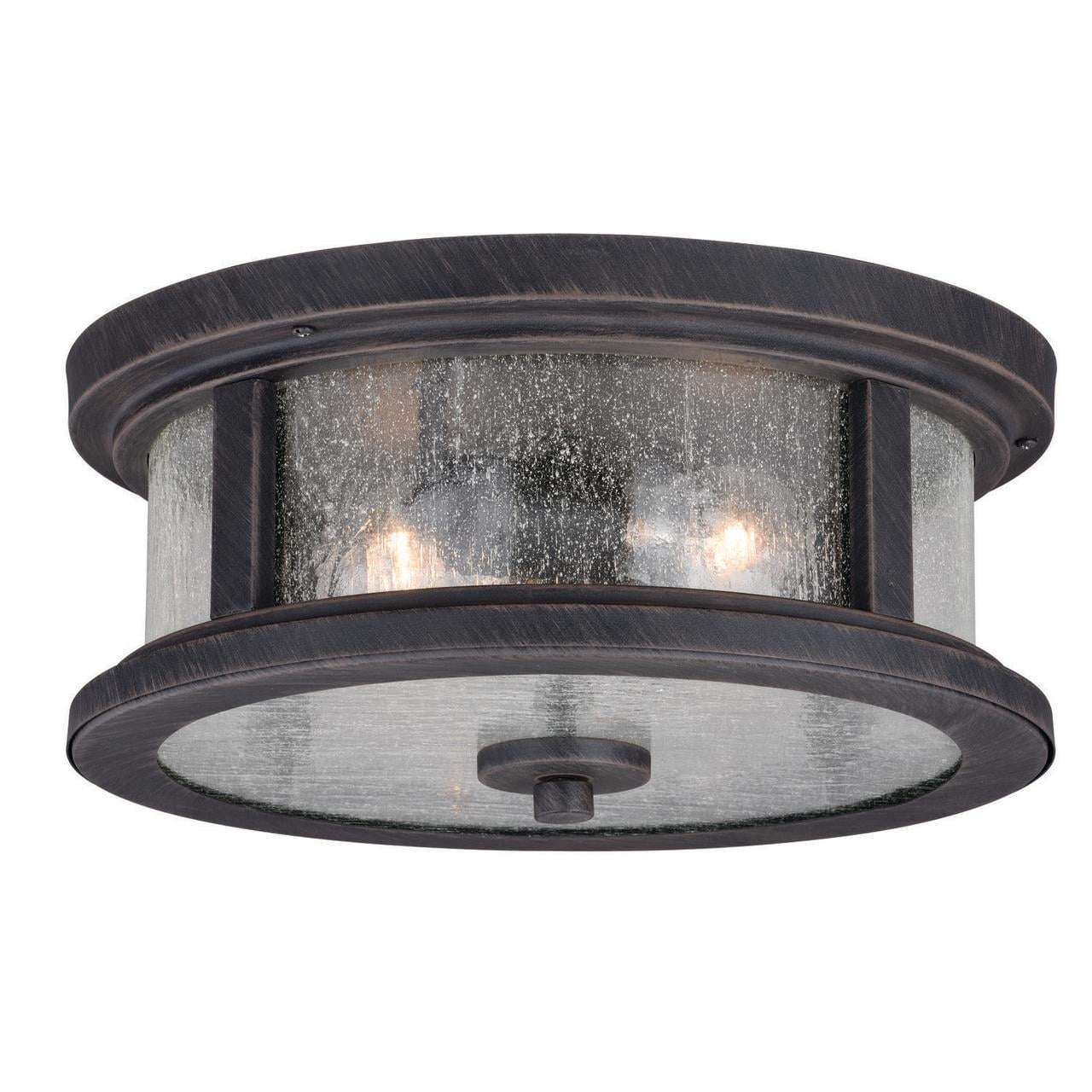 Rustic Outdoor Ceiling Light - Bronze Flush Mount - Clear Glass Lantern - Antique Style - Patio Porch Light