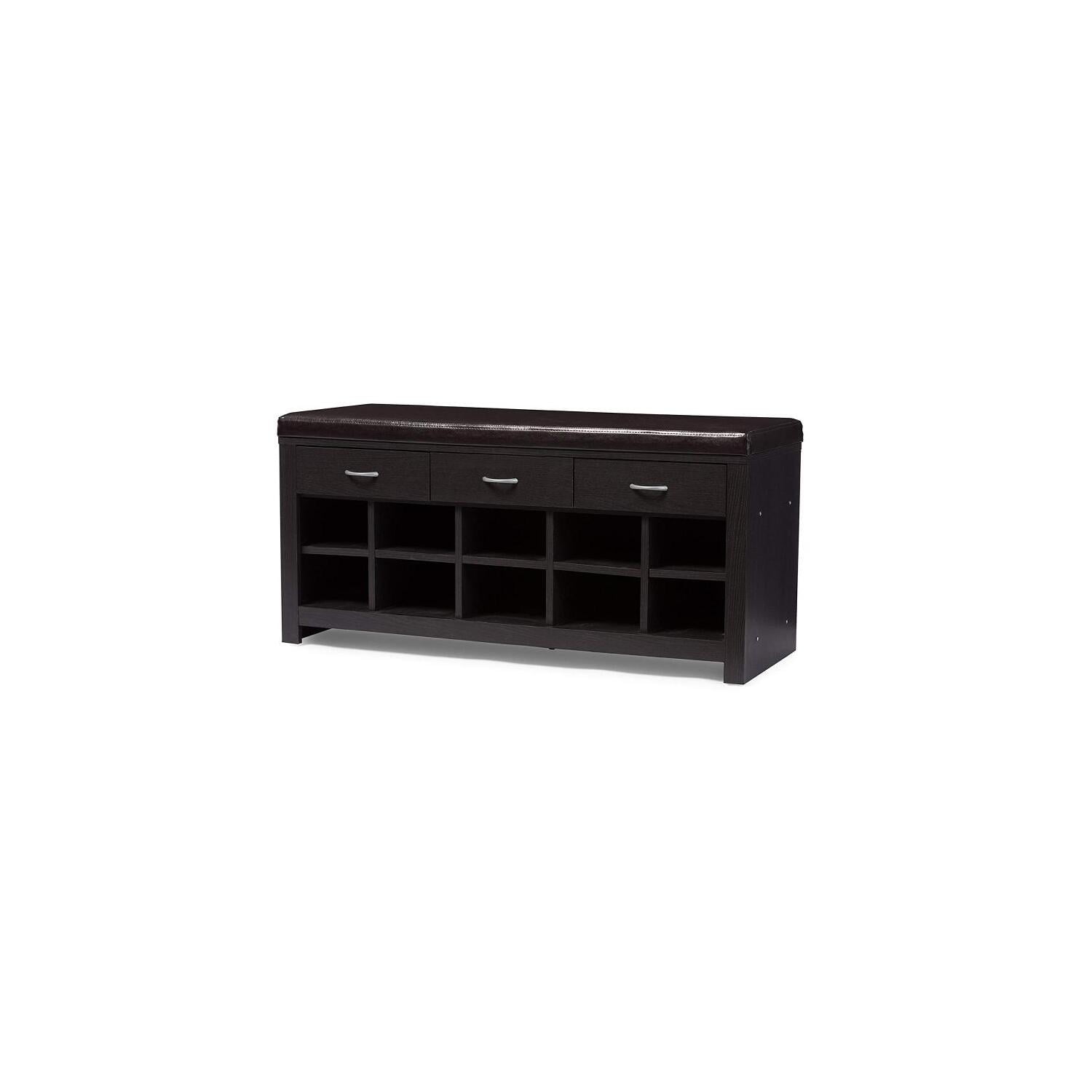 Espresso 46" Dark Brown Faux Leather Entryway Bench with Storage