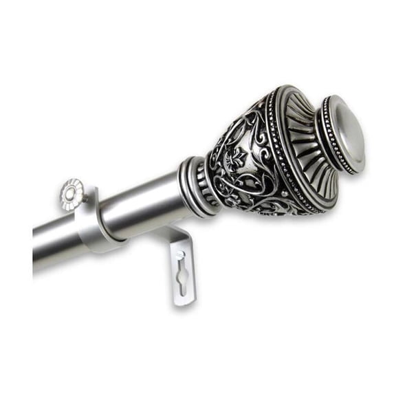 Single Curtain Rod Antique Style, Adjustable 160-240 Inch, Satin Nickel Finish, Window Treatment Hardware