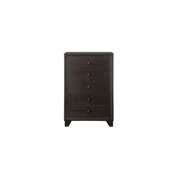 Wooden Chest with 5 Drawers - Antique Style Storage Cabinet, Solid Hardwood, Espresso Brown Finish