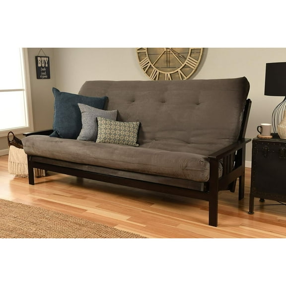 Homestock Antique Wood Futon Frame Set, Classic Style Queen Frame with Mission Style Arms with Solid Pattern with Foldable Feature for Lounge Room with Tight Back-Color:Suede Gray,Size:Espresso