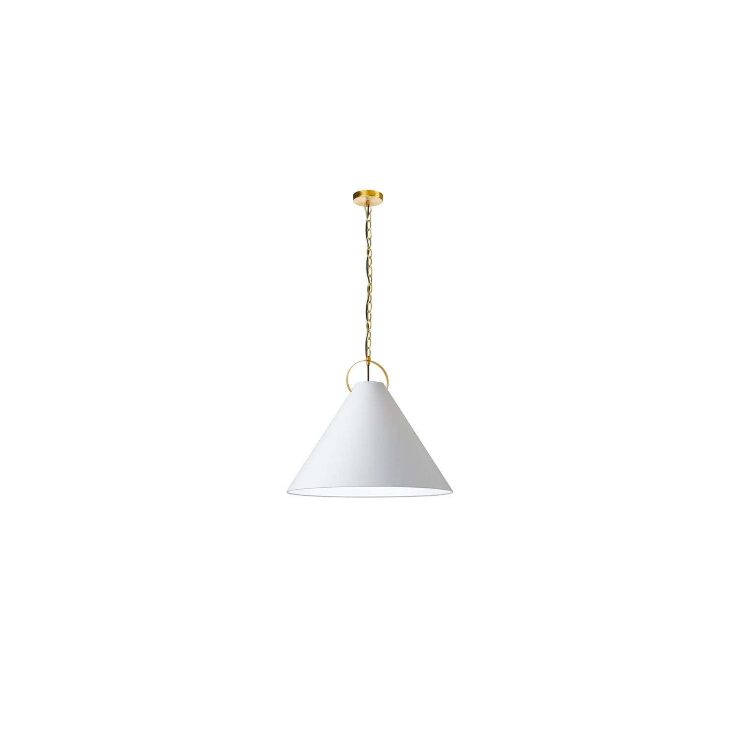 Aged Brass and White Fabric 1-Light Pendant for Indoor/Outdoor Use