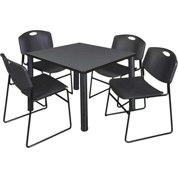 Homestock Art Deco Dreams 42" Square Lounge Table Grey/ Black With 4 Nesting Chairs, Black - Ergonomic Breakroom Furniture Set For Staff Break Room, Tables & Chair, Breakroom Set