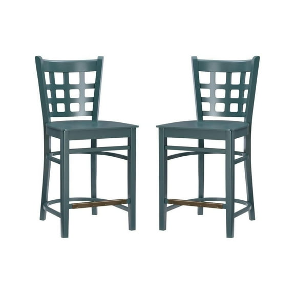Art Deco Counter Stools - Kitchen Bar Stools with Back - Set of 2 - Green Tall Stools
