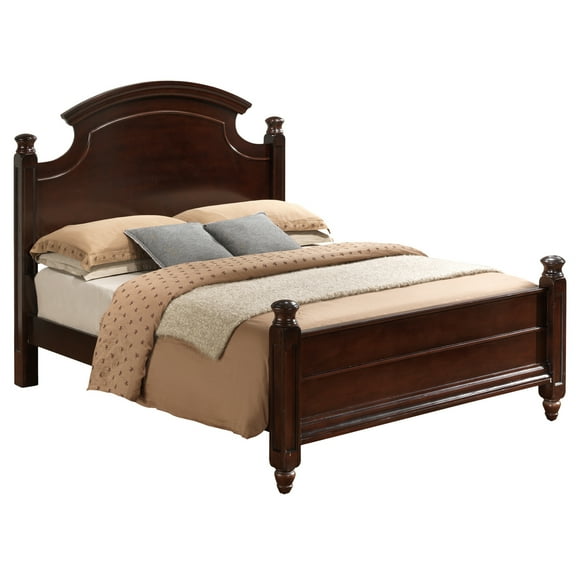 Art Deco Queen Bed - 4 Post Wood Bed Frame - Cappuccino Finish - Elegant Bedroom Furniture