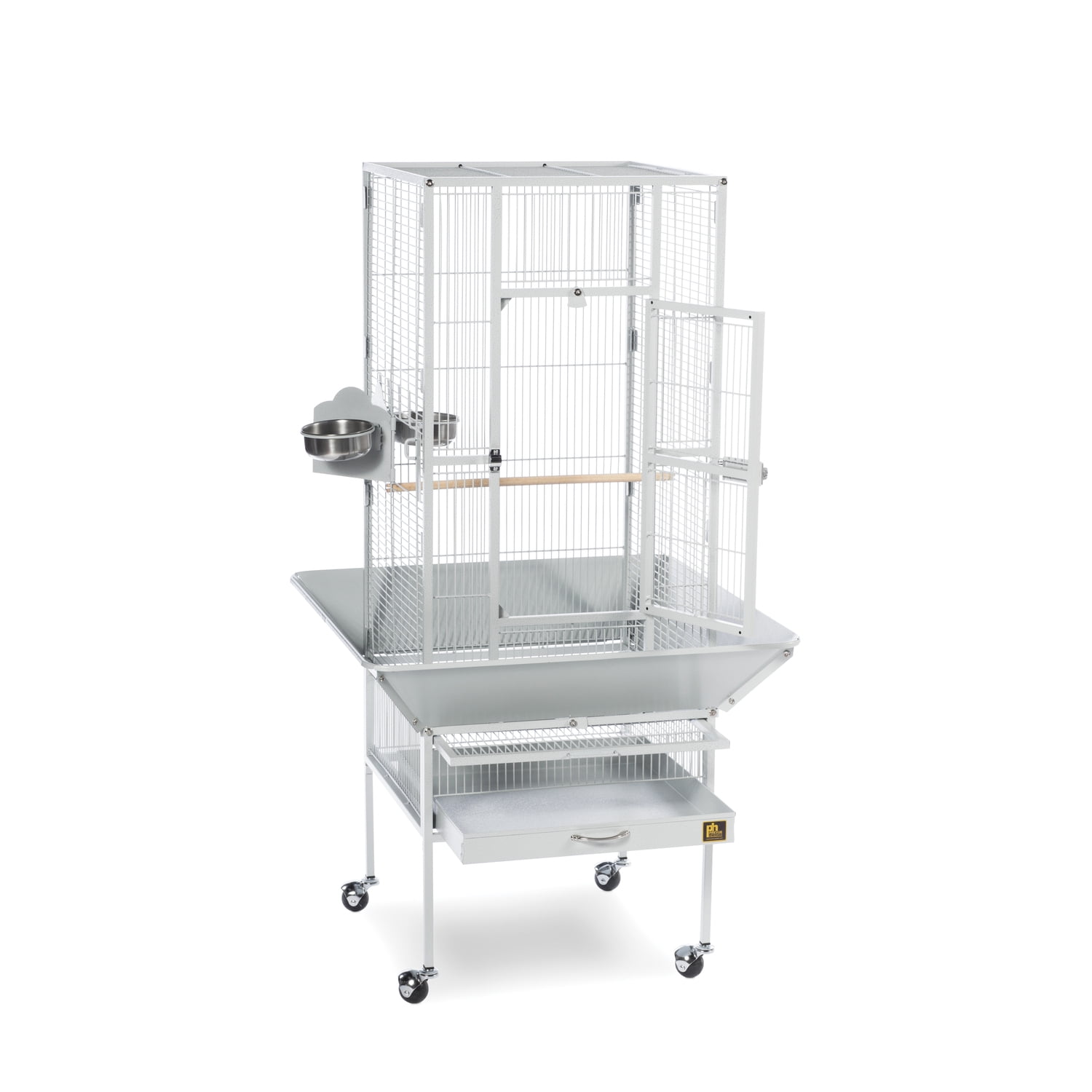 HomeStock Mid-Century Marvel Bird Cage with Retro-Inspired Design, Durable Construction, Spacious Interior, and Elegant Finish for Stylish-Color:Pewter White