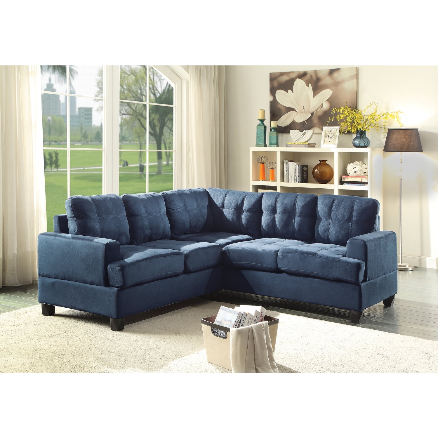 Modern Sectional Sofa - Small Space Seating, Navy Blue Living Room ...