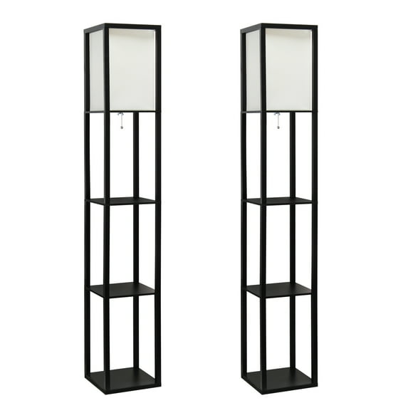 Homestock Artisanal Artistry Floor Lamp Shelf L Etagere Black With Lace And Linen Shade