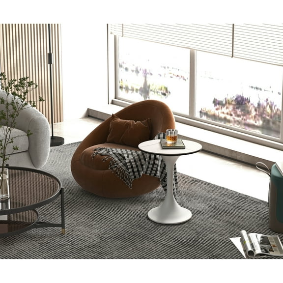 Modern Side Table with Glass Top - Living Room Accent Table, White Metal Base - Small Space Decor