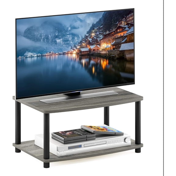 Homestock Artisanal Artistry Tiered Elevated Tv Stand - Innovative Wooden TV Stand With Elevated Design, No Tools Required For Assembly, Perfect For Modern Living Rooms-Color:Grey and Black,Size:2 Tie