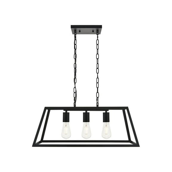 3-Light Black Pendant Light - Modern Geometric Design, Adjustable Chain, E26 Compatible, Dining Room Lighting