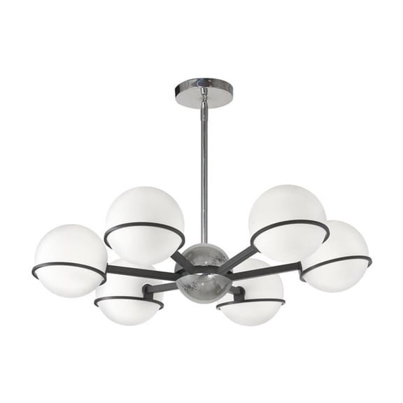6 Light Chandelier - Modern Halogen Pendant Light - Matte Black Chrome Finish
