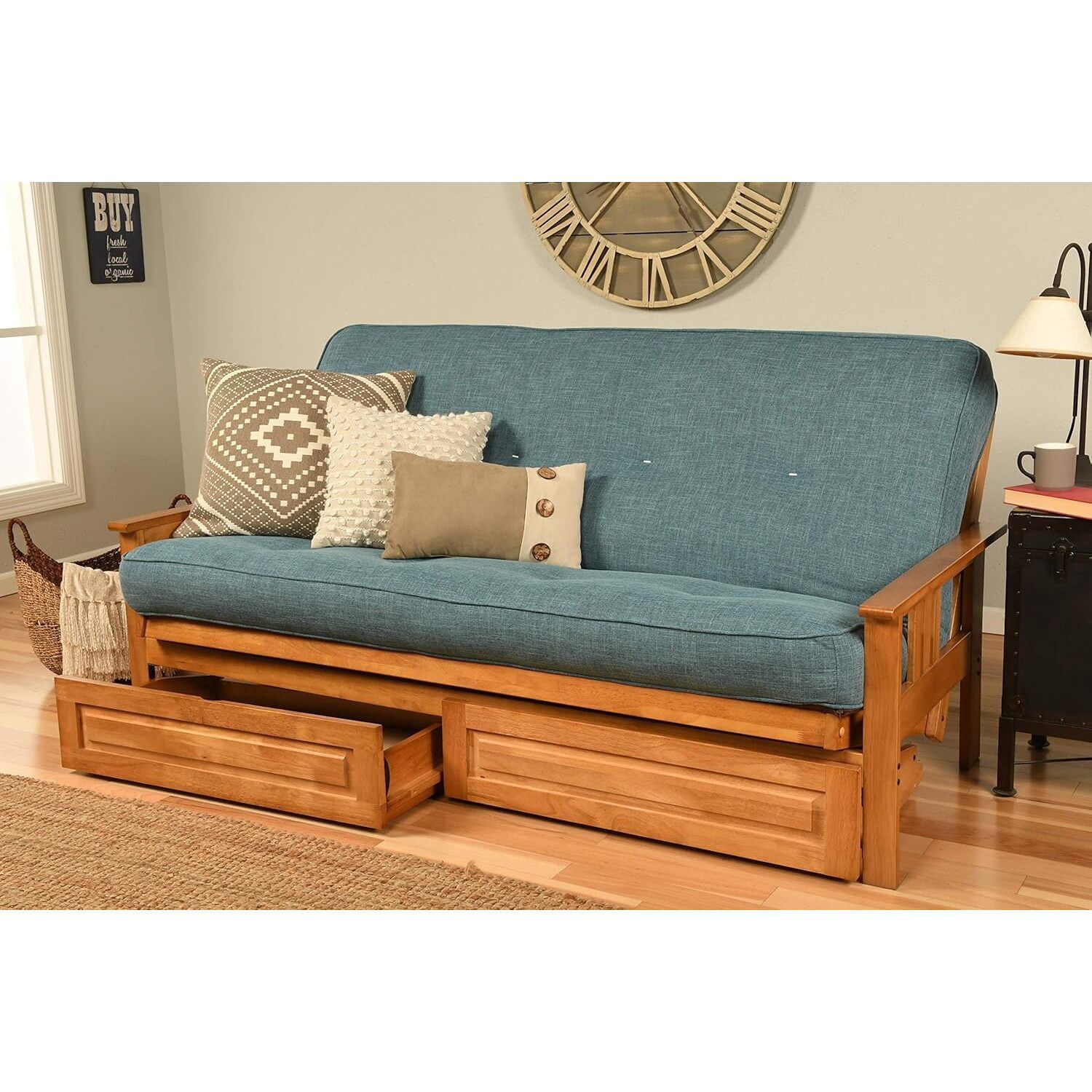 Futon With Storage Modern Muse Wood Futon Frame Set with Storage Drawers, Classic Style ...