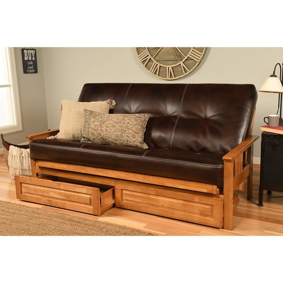 Futon Frame Set with Mattress - Foldable Hardwood Sofa Bed for Living Room