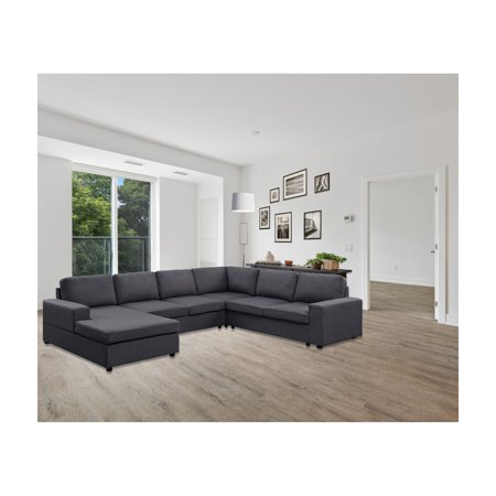 Homestock Artistic Accomplishment Sectional Sofa with Reversible Chaise in Dark Gray Linen