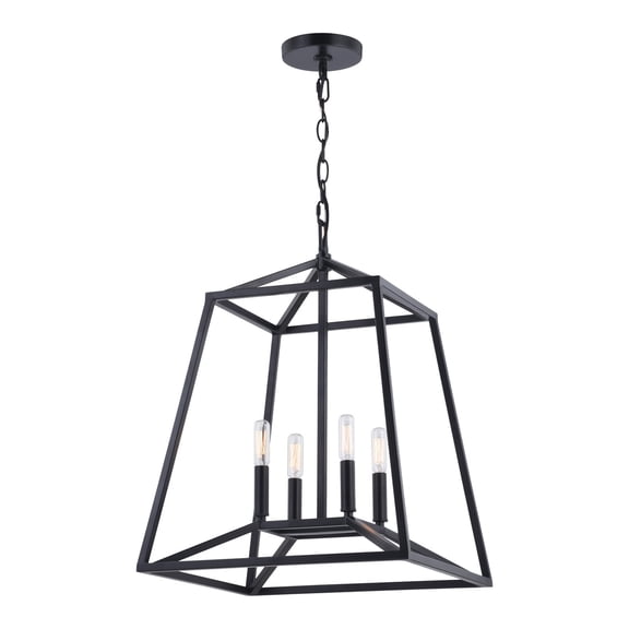 Cage Pendant Light - 4 Light Asian Style Lantern - Black Geometric Design for Kitchen Island
